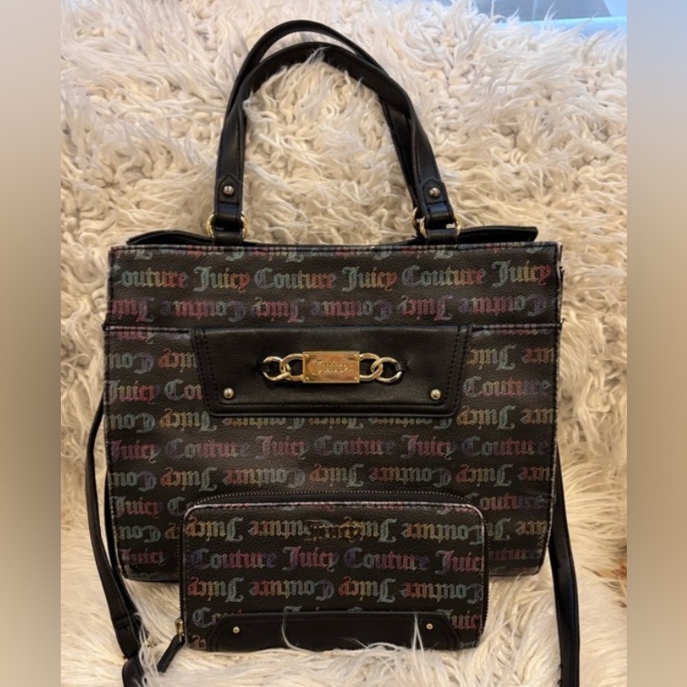 Juicy Couture Multicolor Logo‎ Tote With Matching Wallet Vintage Y2K